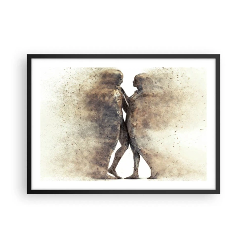 Póster en marco negro - Un dúo abstracto de siluetas en tonos arena. - 70x50cm - Del polvo resurgieron para amar - Decoración de pared moderna para salón y dormitorio ARTTOR