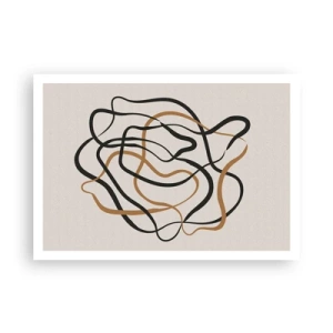 Póster - Líneas enredadas en negro y dorado sobre un fondo claro. - 100x70cm - Todo ha salido mal - Decoración de pared moderna para salón y dormitorio ARTTOR