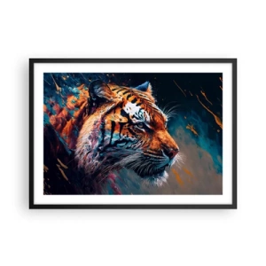 Póster en marco negro - Retrato de un tigre en colores dinámicos y abstractos. - 70x50cm - Belleza salvaje - Decoración de pared moderna para salón y dormitorio ARTTOR