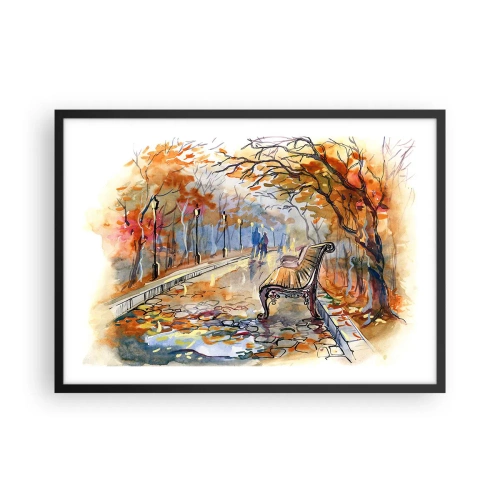 Póster en marco negro - Un parque otoñal con un banco en acuarela. - 70x50cm - Caminemos juntos hacia el otoño - Decoración de pared moderna para salón y dormitorio ARTTOR