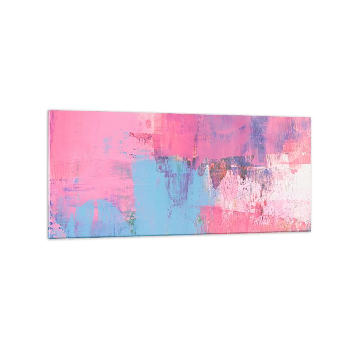 Cuadro sobre vidrio - Impresiones sobre Vidrio - Composición abstracta en rosa y azul. - 120x50cm - Rosa, azul y una pizca de luz - Decoración de pared moderna para salón y dormitorio ARTTOR