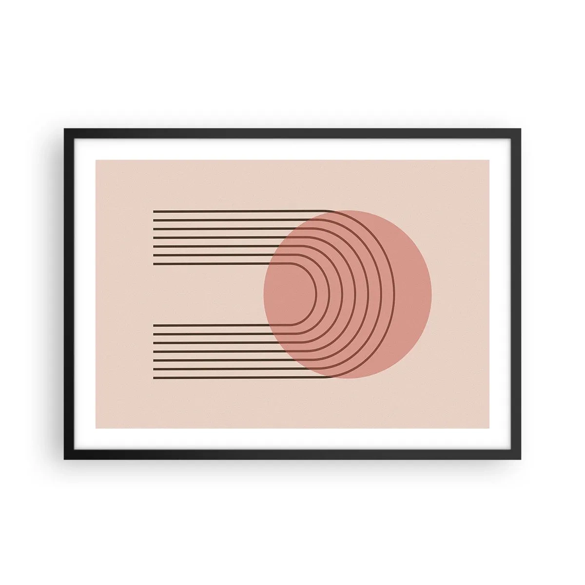 Póster en marco negro - Motivo abstracto con círculo rosa y líneas. - 70x50cm - Atracción irresistible - Decoración de pared moderna para salón y dormitorio ARTTOR