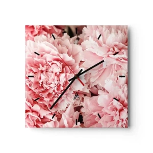 Reloj de pared - Reloj de vidrio - Peonías rosas sutiles en un entorno delicado. - 30x30cm - Sueño rosa - Decoración de pared moderna para salón y dormitorio ARTTOR
