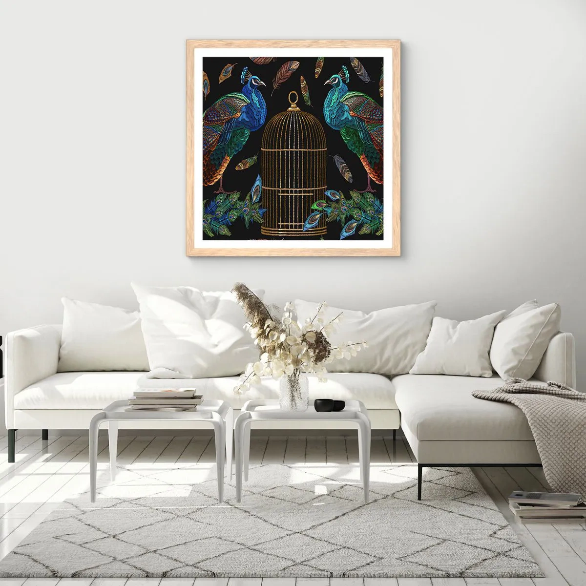 Póster en marco roble claro - Con plumajes reales - 40x40 cm