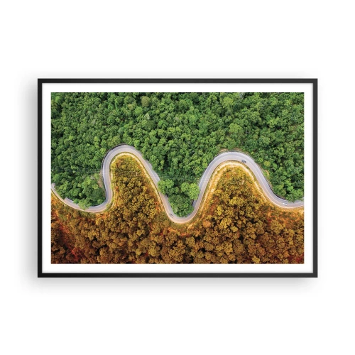 Póster en marco negro - Un camino sinuoso a través del bosque visto a vista de pájaro. - 100x70cm - Frontera serpenteante - Decoración de pared moderna para salón y dormitorio ARTTOR