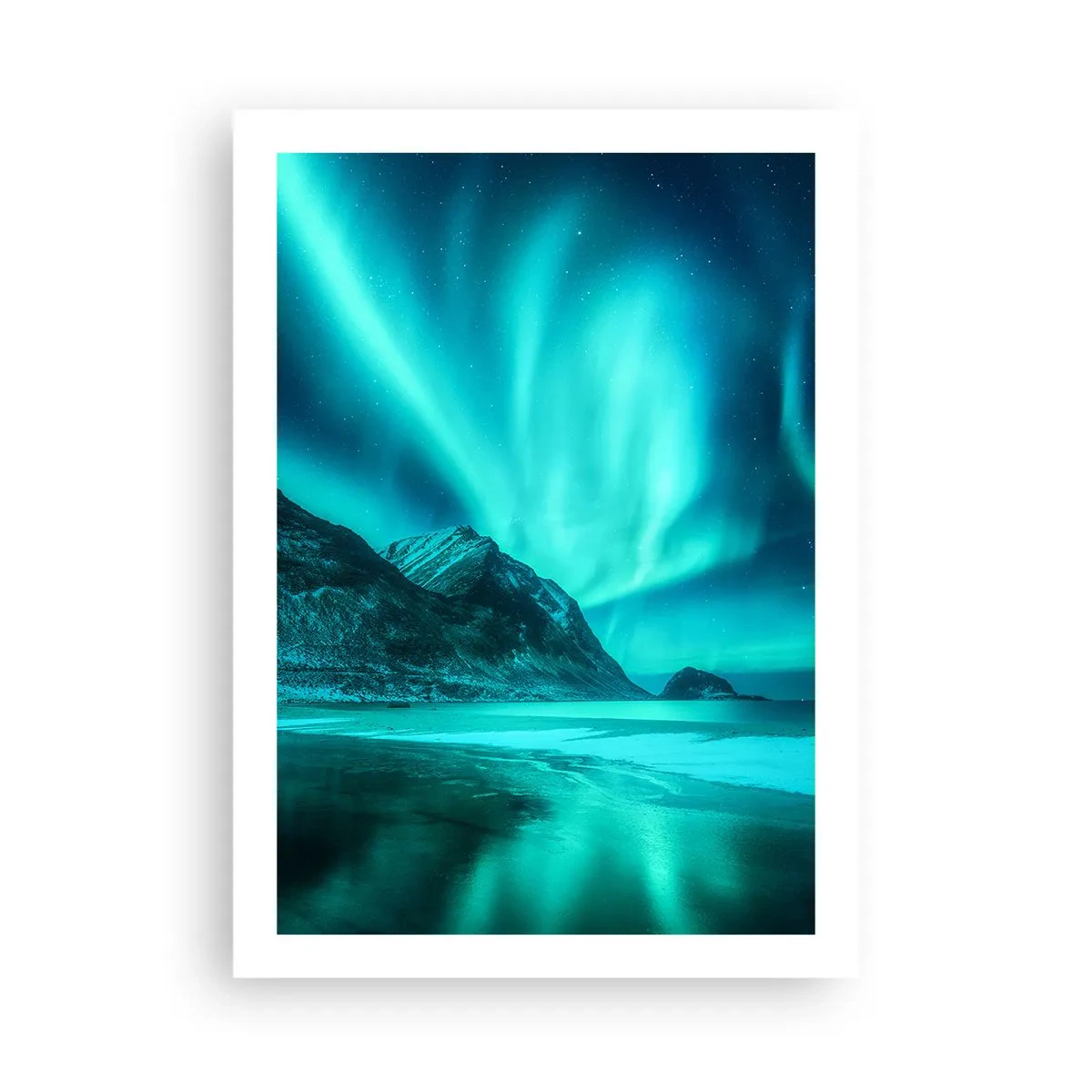 Póster - Una toma fotográfica de la aurora boreal sobre un paisaje montañoso. - 50x70cm - Maravillas del norte - Decoración de pared moderna para salón y dormitorio ARTTOR