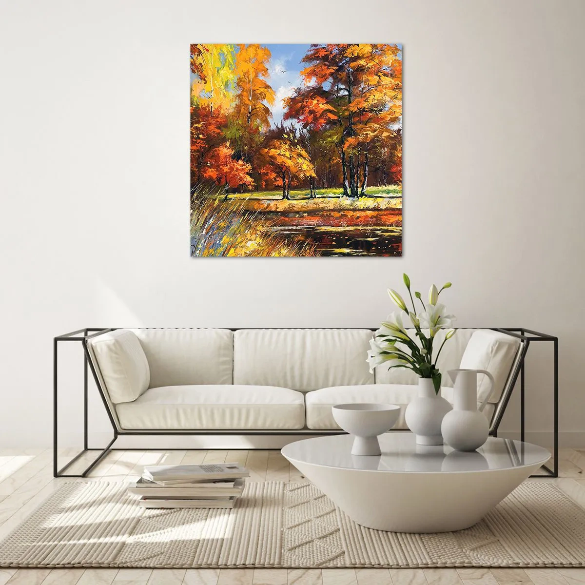 Cuadro sobre vidrio - Impresiones sobre Vidrio - Paisaje en dorado y marrón - 70x70 cm