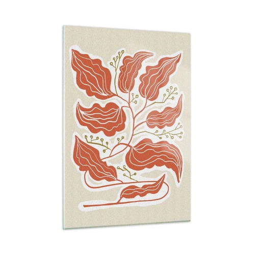 Cuadro sobre vidrio - Impresiones sobre Vidrio - Hojas de coral con un patrón folklórico sobre un fondo claro. - 50x70cm - Folk y coral - Decoración de pared moderna para salón y dormitorio ARTTOR