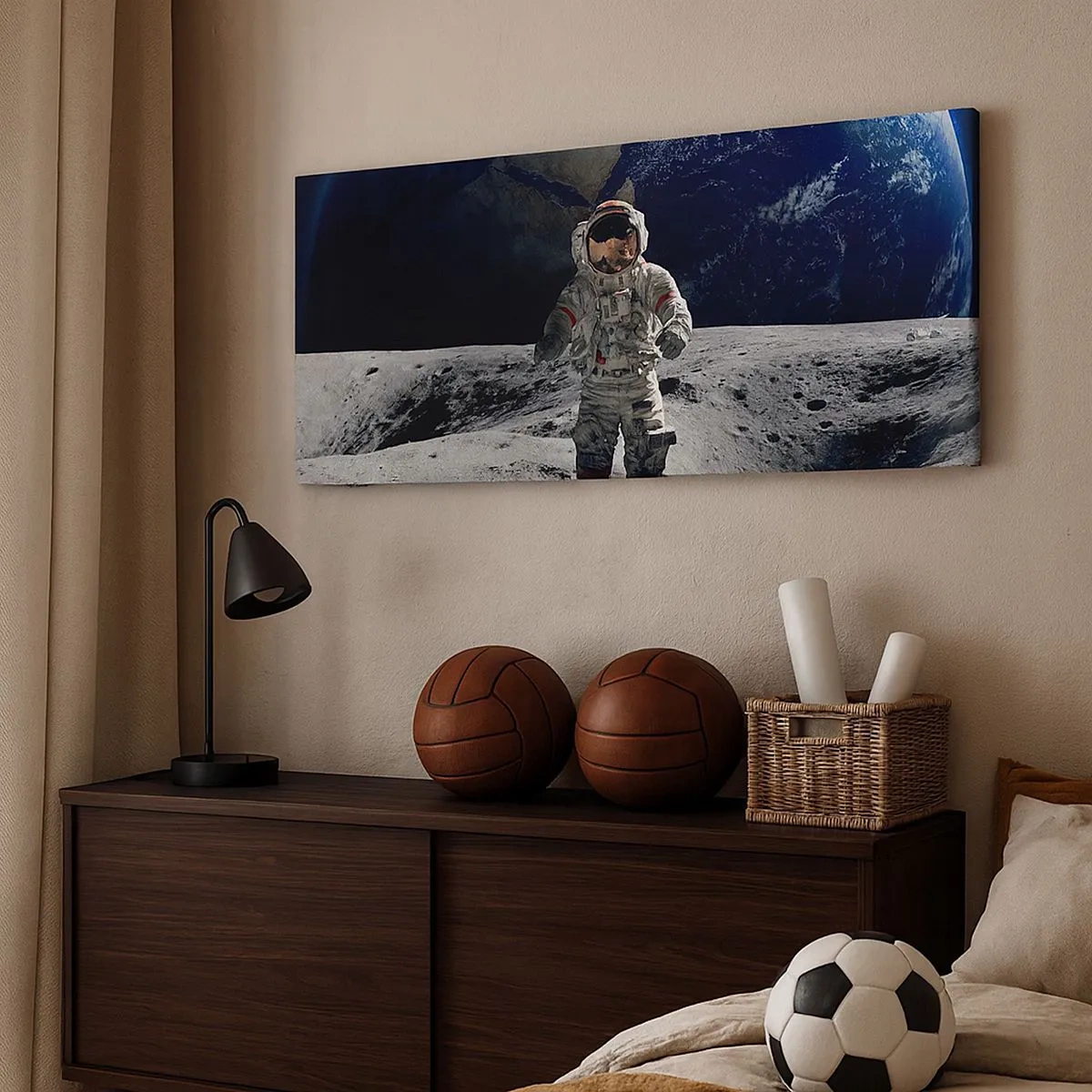 Cuadro sobre lienzo - Impresión de Imagen - Saludos desde la Luna - 100x40 cm