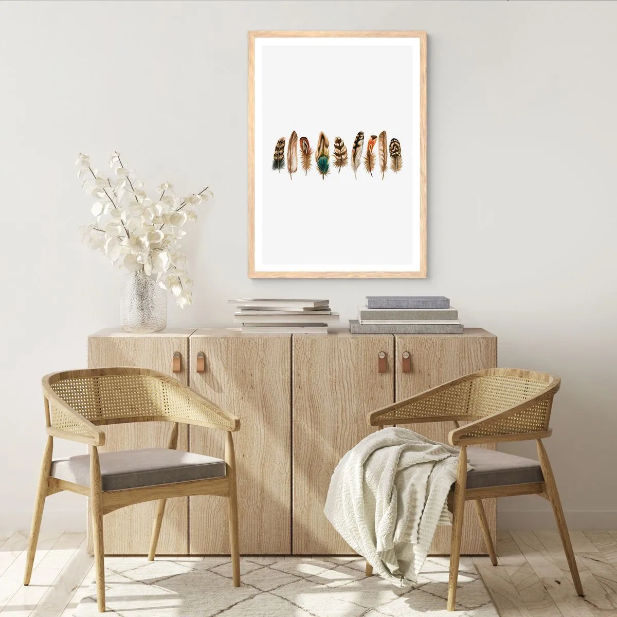 Póster en marco roble claro - Estudio de plumas - 50x70 cm