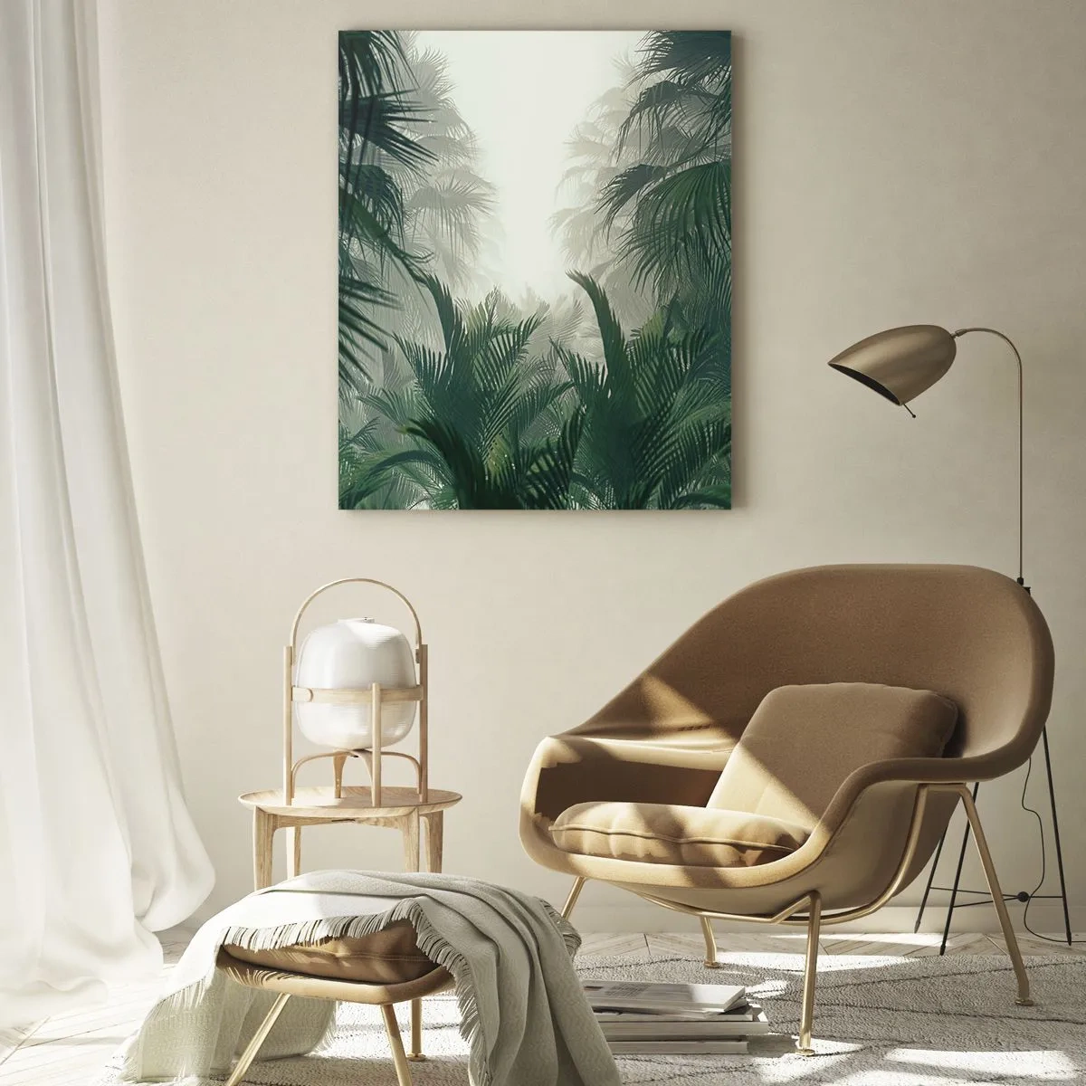 Cuadro sobre vidrio - Impresiones sobre Vidrio - Vegetación tropical en la densa niebla de la selva tropical - 70x100cm - Misterio tropical - Decoración de pared moderna para salón y dormitorio ARTTOR