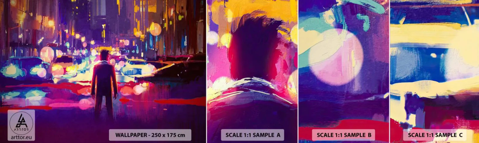 Muestra de fotomural autoadhesivo Deluxe Sticker - Inmerso en la luz - Ciudad, Hombre, Nueva York - 100x30 cm