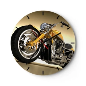 Reloj de pared - Reloj de vidrio - Una elegante motocicleta en tonos dorados y cromados. - 30x30cm - Un sueño de fuerza y velocidad - Decoración de pared moderna para salón, cocina y dormitorio ARTTOR