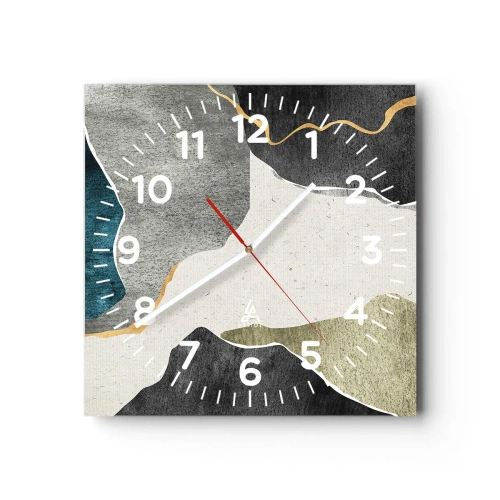 Reloj de pared - Reloj de vidrio - Composición en mosaico con una hebra de oro - 30x30 cm