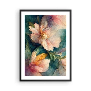 Póster en marco negro - Flores delicadas en estilo acuarela. - 50x70cm - La sutileza misma - Decoración de pared moderna para salón y dormitorio ARTTOR