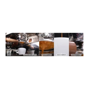 Muestra de fotomural autoadhesivo Deluxe Sticker - El mejor momento del día - Café, Maquina de cafe, Barista - 100x30 cm