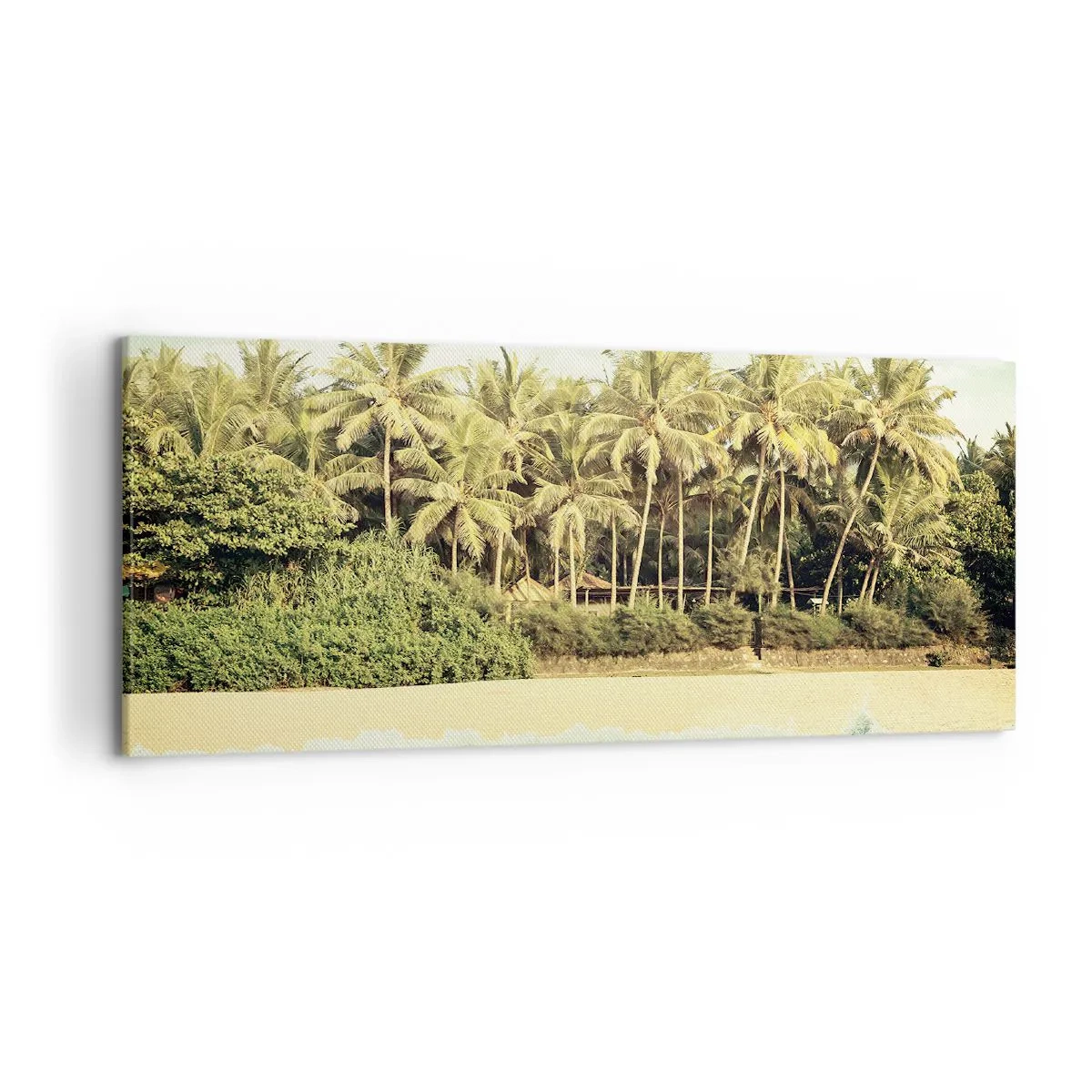 Cuadro sobre lienzo - Impresión de Imagen - Playa tropical con palmeras y mar turquesa. - 120x50cm - ¿Qué tal aquí? - Decoración de pared moderna para salón y dormitorio ARTTOR