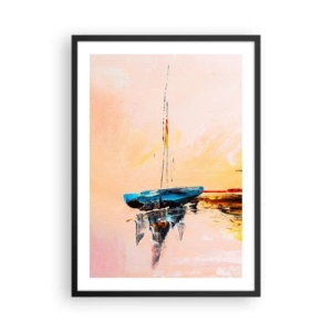 Póster en marco negro - Barco abstracto en aguas tranquilas al atardecer - 50x70cm - Atardecer en el puerto deportivo - Decoración de pared moderna para salón y dormitorio ARTTOR