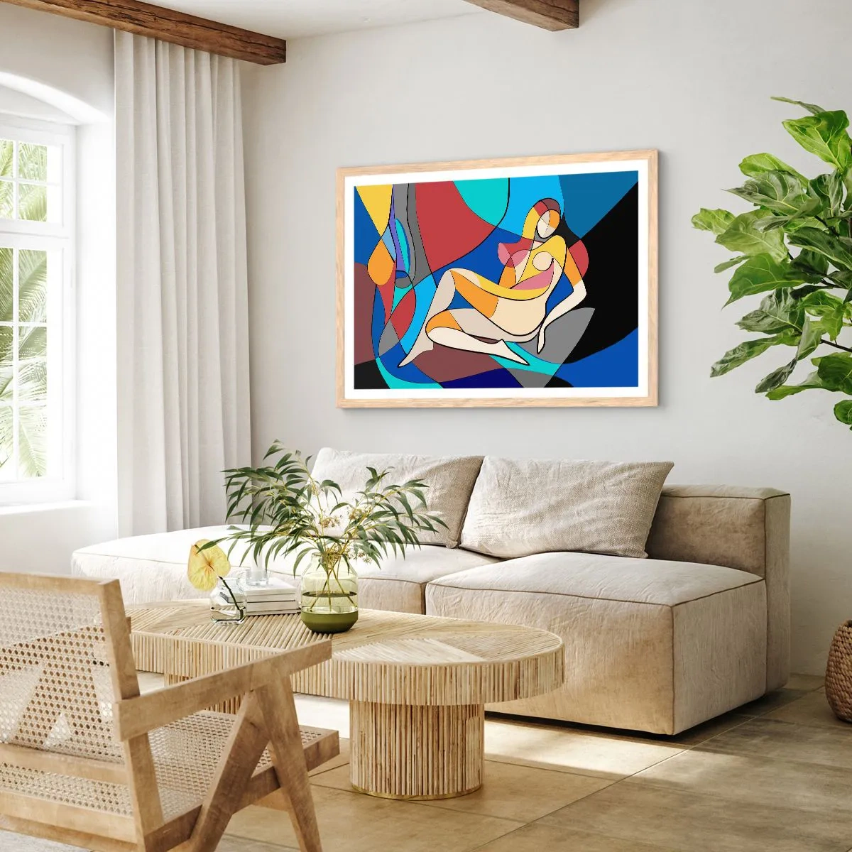 Póster en marco roble claro - Desnudo cubista - 100x70 cm