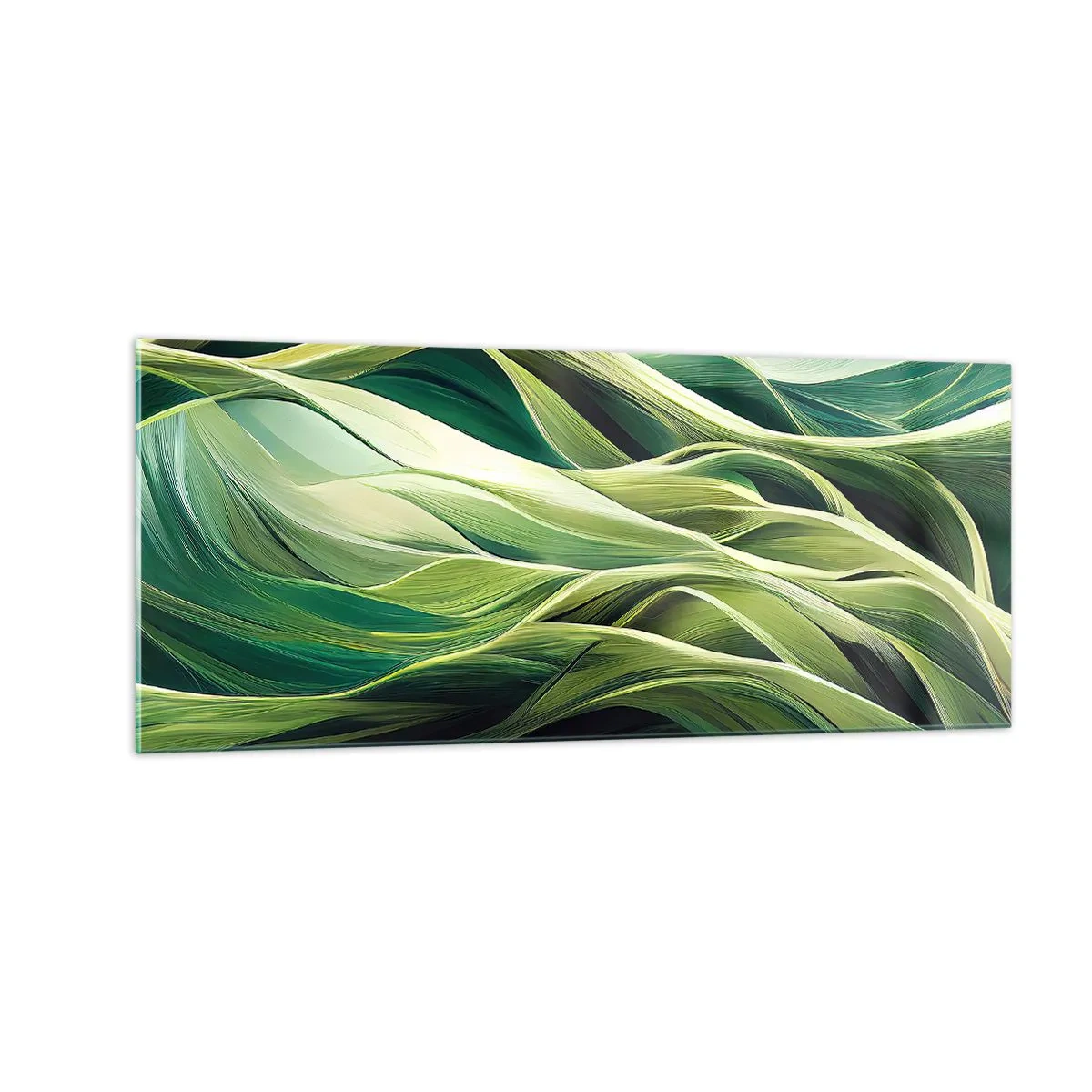 Cuadro sobre vidrio - Impresiones sobre Vidrio - Un juego abstracto de color verde - 100x40 cm