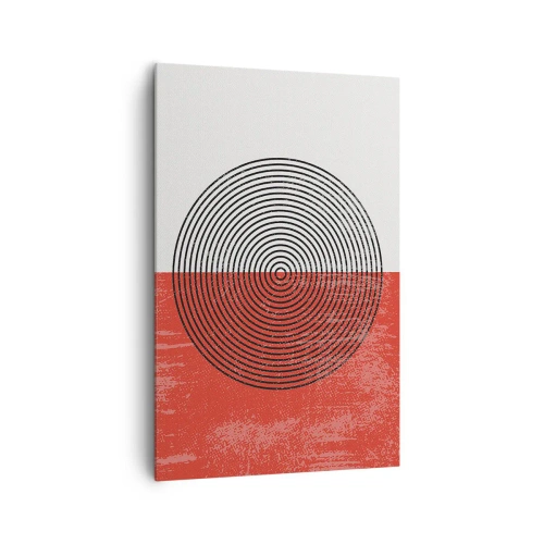 Cuadro sobre lienzo - Impresión de Imagen - Patrón geométrico con círculos concéntricos sobre un fondo rojo y blanco. - 80x120cm - En el corazón de la misma - Decoración de pared moderna para salón y dormitorio ARTTOR