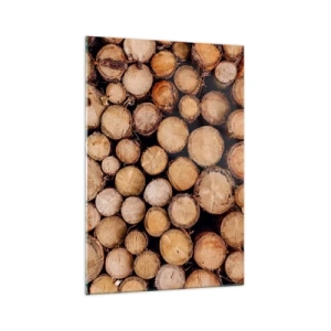 Cuadro sobre vidrio - Impresiones sobre Vidrio - Montones de troncos de árboles talados dispuestos en armonía - 70x100cm - Un nuevo comienzo - Decoración de pared moderna para salón y dormitorio ARTTOR