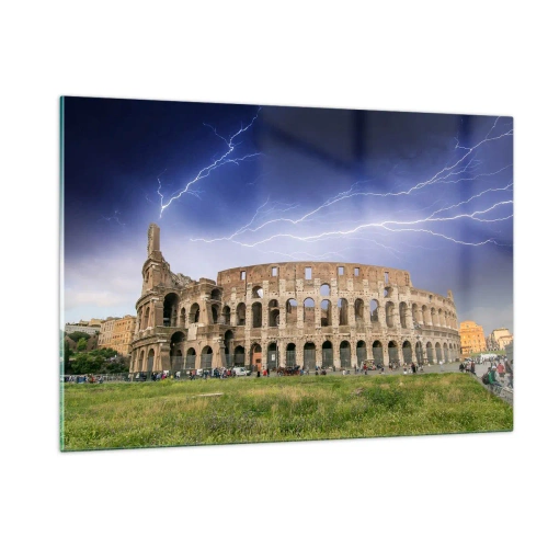 Cuadro sobre vidrio - Impresiones sobre Vidrio - El Coliseo de Roma durante una tormenta eléctrica - 120x80cm - Arena de guerreros - Decoración de pared moderna para salón y dormitorio ARTTOR