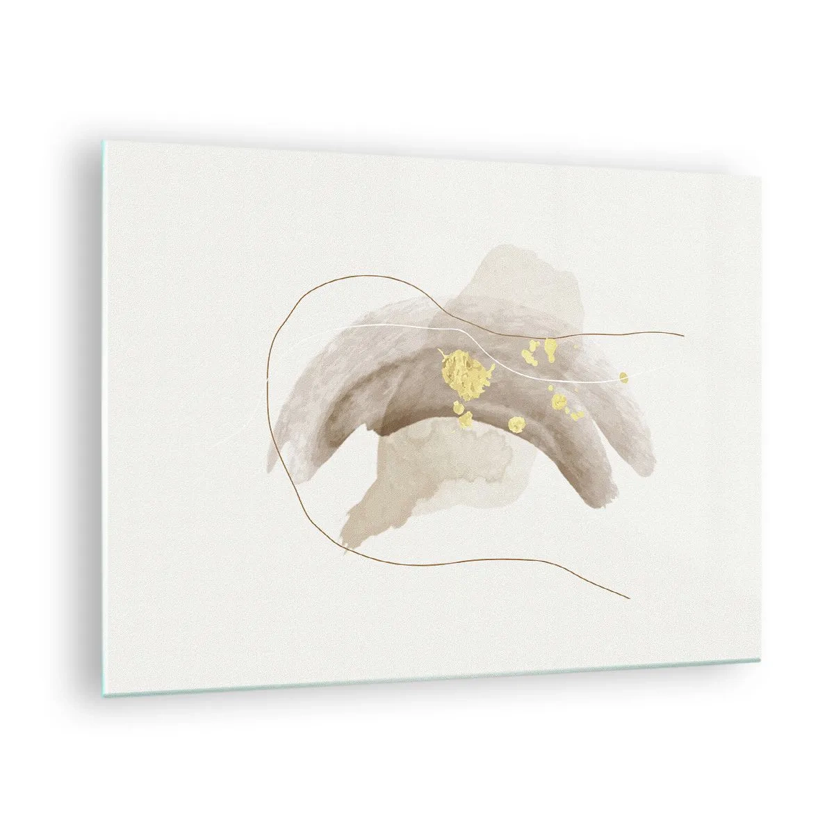 Cuadro sobre vidrio - Impresiones sobre Vidrio - Abstracción beige y dorada con líneas y formas delicadas. - 70x50cm - Encontrado en el espacio - Decoración de pared moderna para salón y dormitorio ARTTOR