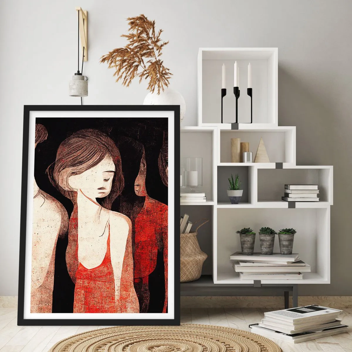 Póster en marco negro - Ilustración abstracta de una figura en rojo y negro. - 50x70cm - Madonnas de la oscuridad - Decoración de pared moderna para salón y dormitorio ARTTOR