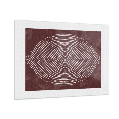 Cuadro sobre vidrio - Impresiones sobre Vidrio - Líneas simétricas en forma de ojo sobre un fondo burdeos. - 70x50cm - El espacio habla - Decoración de pared moderna para salón y dormitorio ARTTOR
