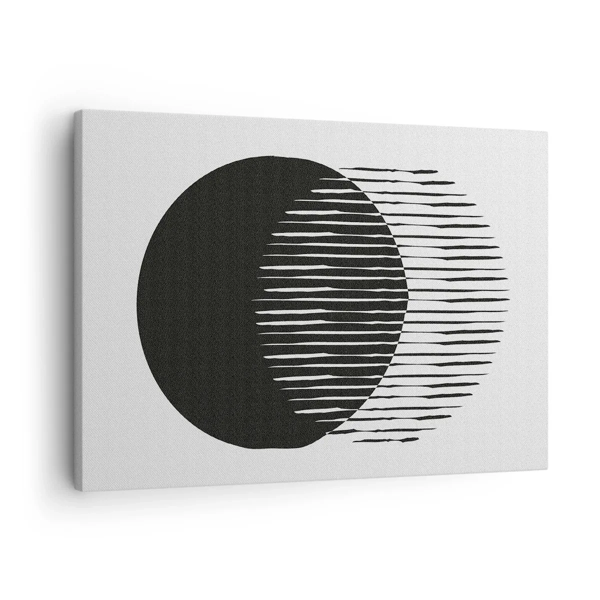 Cuadro sobre lienzo - Impresión de Imagen - Dos círculos superpuestos con líneas blancas y negras. - 70x50cm - Su alter ego - Decoración de pared moderna para salón y dormitorio ARTTOR