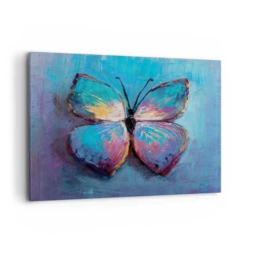Cuadro sobre lienzo - Impresión de Imagen - Mariposa colorida sobre un fondo azul - 100x70cm - En todo su esplendor - Decoración de pared moderna para salón y dormitorio ARTTOR
