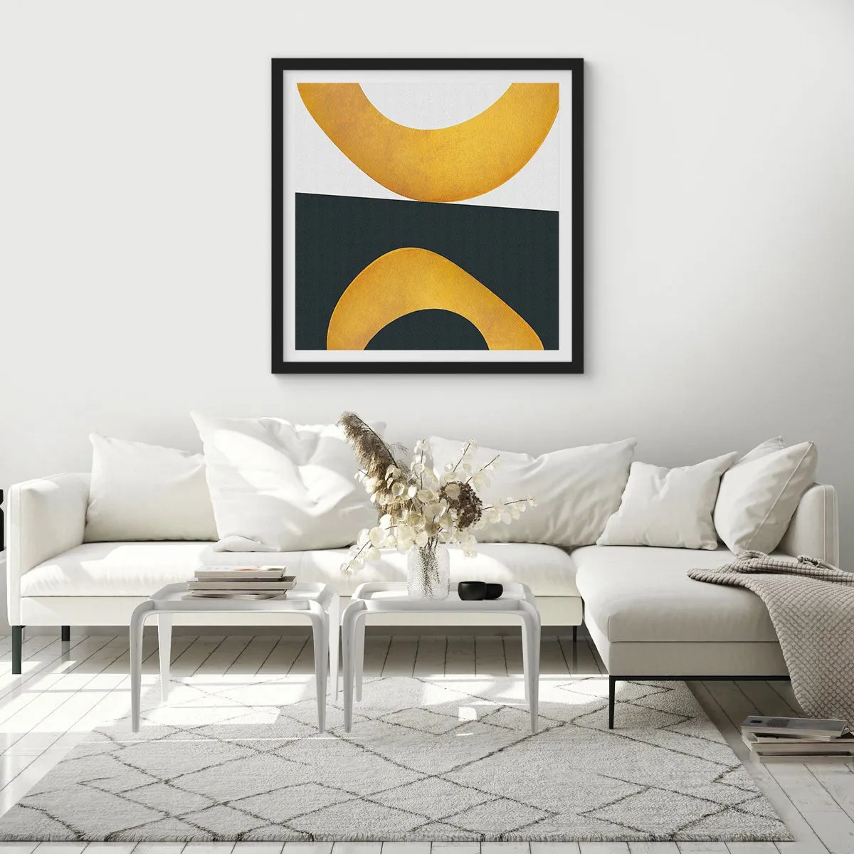 Póster en marco negro - Blanco, negro, dorado - 60x60 cm