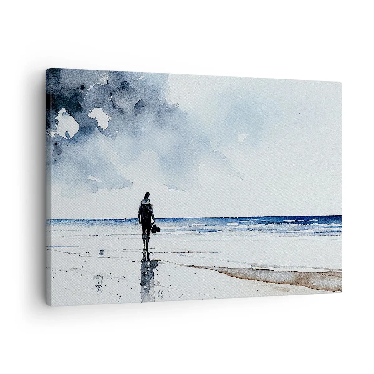 Cuadro sobre lienzo - Impresión de Imagen - Una figura en una playa en un entorno de mar tranquilo. - 70x50cm - Conversación con el mar - Decoración de pared moderna para salón y dormitorio ARTTOR