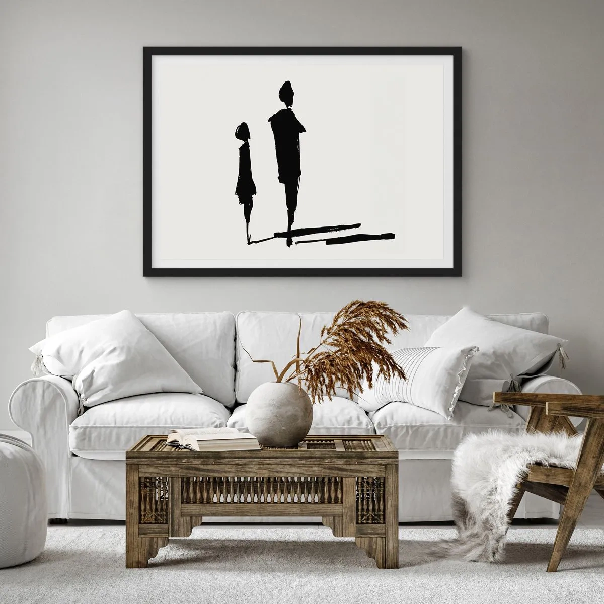 Póster en marco negro - Siluetas de dos personas en negro sobre un fondo claro - 70x50cm - ¿Seguro que juntos? - Decoración de pared moderna para salón y dormitorio ARTTOR