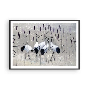 Póster en marco negro - Garzas en la hierba contra un fondo tranquilo - 100x70cm - Entre los suyos - Decoración de pared moderna para salón y dormitorio ARTTOR