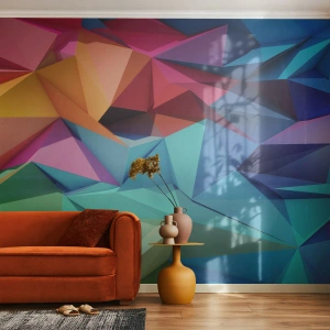 Fotomural Standard Eco - Abstracción geométrica colorida en estilo 3D - 100x70cm - Origami arco iris - Decoración de pared moderna para salón y dormitorio ARTTOR