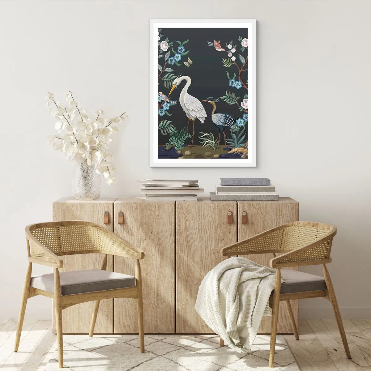Póster en marco blanco - Desfile de aves - 70x100 cm