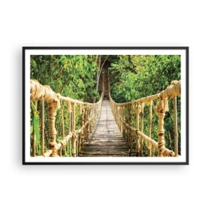 Póster en marco negro - Un puente colgante en un bosque tropical lleno de vegetación. - 100x70cm - Suspendido en verde - Decoración de pared moderna para salón y dormitorio ARTTOR