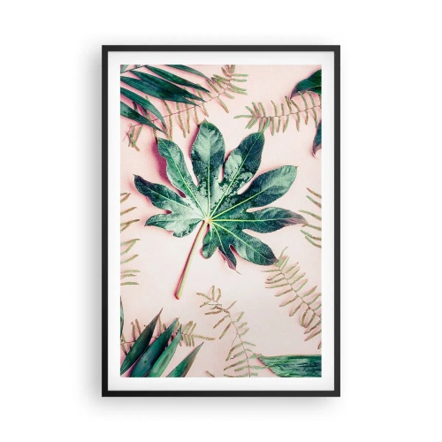 Póster en marco negro - Estudio de vegetación sobre fondo rosa - 61x91 cm