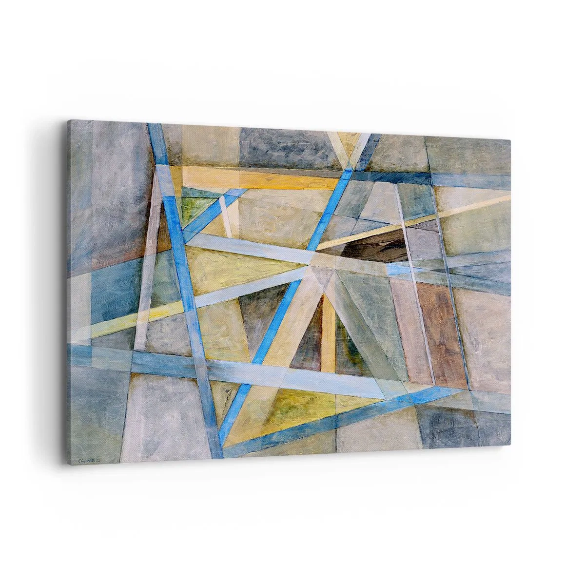 Cuadro sobre lienzo - Impresión de Imagen - Composición geométrica con líneas claras y azules. - 120x80cm - ¿Recto o inclinado? - Decoración de pared moderna para salón y dormitorio ARTTOR