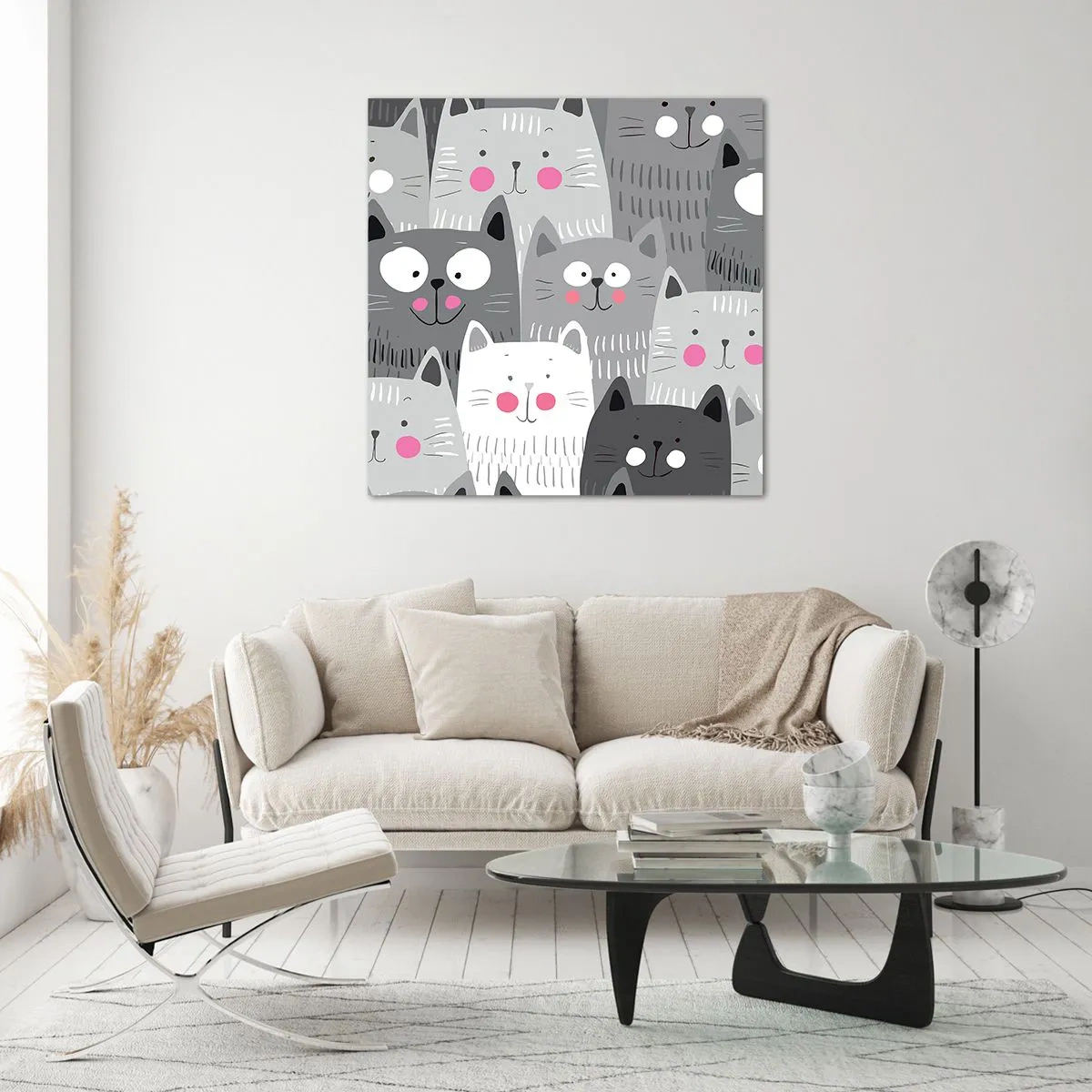 Cuadro sobre vidrio - Impresiones sobre Vidrio - El mundo de los gatos - 60x60 cm