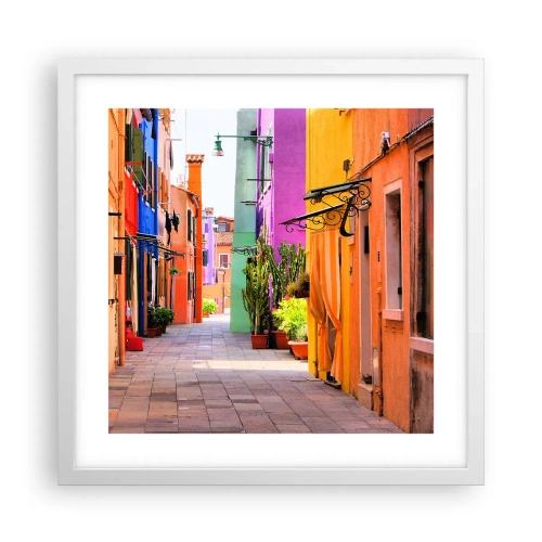 Póster en marco blanco - El callejón arco iris - 40x40 cm