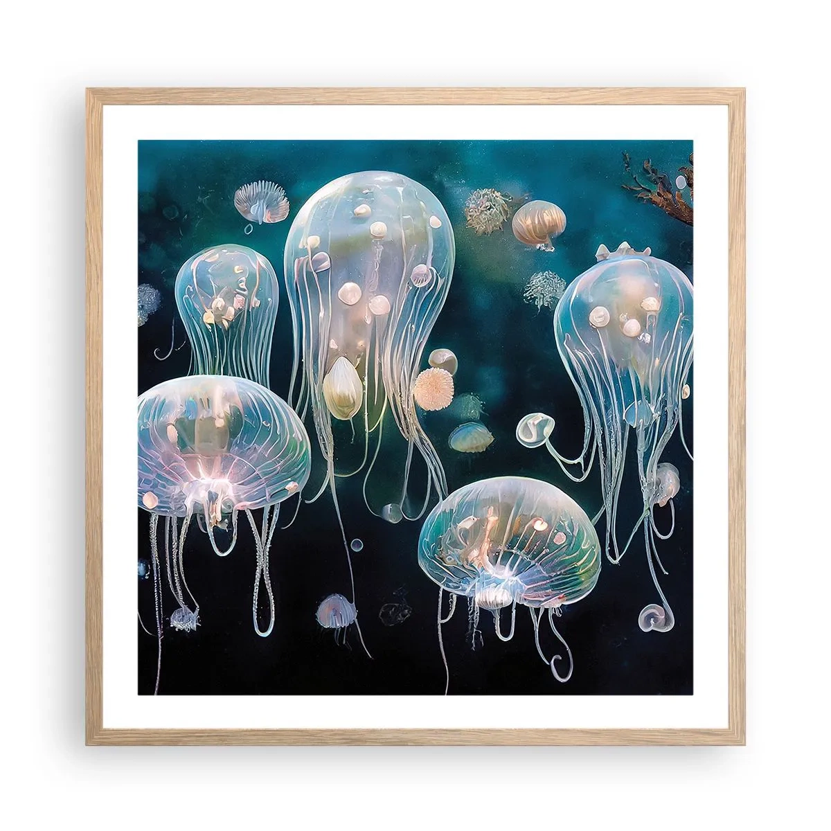 Póster en marco roble claro - Globos submarinos - 60x60 cm