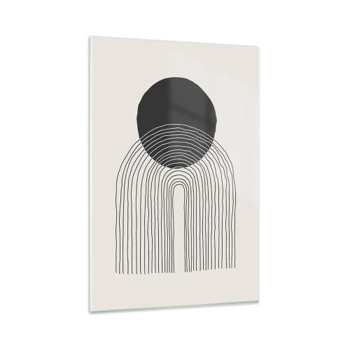 Cuadro sobre vidrio - Impresiones sobre Vidrio - Patrón abstracto con líneas y un círculo negro sobre un fondo claro - 80x120cm - Temblor y certeza - Decoración de pared moderna para salón y dormitorio ARTTOR