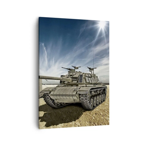 Cuadro sobre lienzo - Impresión de Imagen - Un tanque junto a una tienda militar en una zona desértica. - 50x70cm - Campaña militar - Decoración de pared moderna para salón y dormitorio ARTTOR