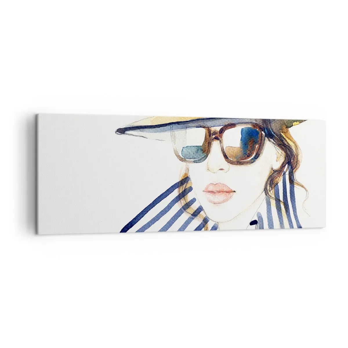 Cuadro sobre lienzo - Impresión de Imagen - Retrato de una mujer con sombrero y gafas de sol. - 140x50cm - ¡Florida le da la bienvenida! - Decoración de pared moderna para salón y dormitorio ARTTOR