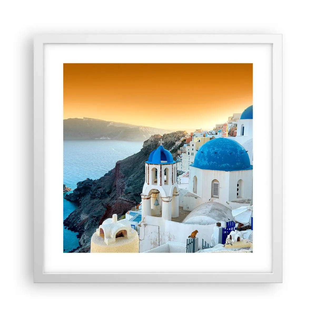 Póster en marco blanco - Santorini - el abrazo a las rocas - 40x40 cm