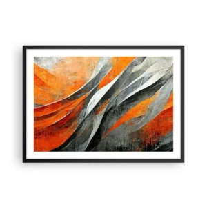 Póster en marco negro - Líneas abstractas en tonos naranja y gris. - 70x50cm - Calor y frío - Decoración de pared moderna para salón y dormitorio ARTTOR
