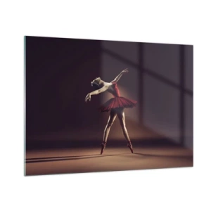 Cuadro sobre vidrio - Impresiones sobre Vidrio - Una bailarina con un vestido rojo en una pose dinámica. - 100x70cm - Primera bailarina - Decoración de pared moderna para salón y dormitorio ARTTOR